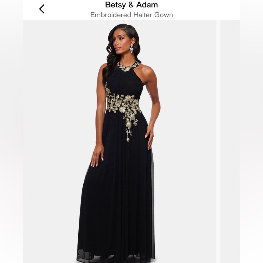 Betsy & Adam embroidered halter gown